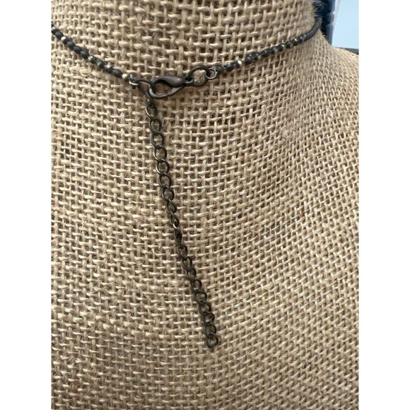 Peacock Feather Pendant Necklace Antique Gold Finish Adjustable Ball Chain - Picture 5 of 5